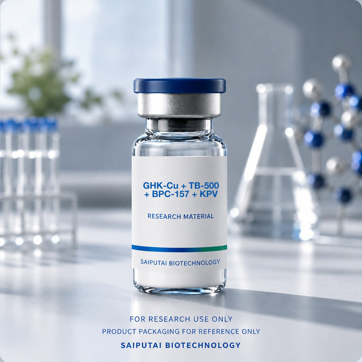 GHK-Cu + TB-500 + BPC-157 + KPV research material packaging